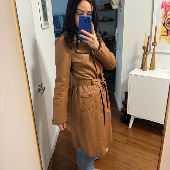 Vintage Jackets & Blazers - Vintage Leather Trench Coat
